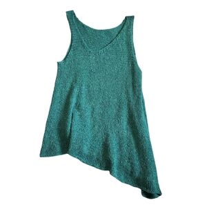 Teal Asymmetrical Open Knit Sleeveless V-Neck Tank Top - Medium